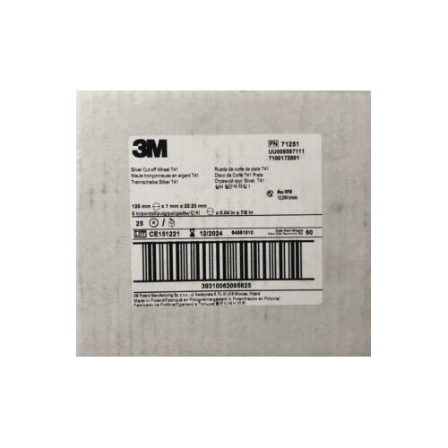 3M Silver Cut-Off Wheel 125mm x 1mm x 22.23 mm 25 PK, PN#71251 