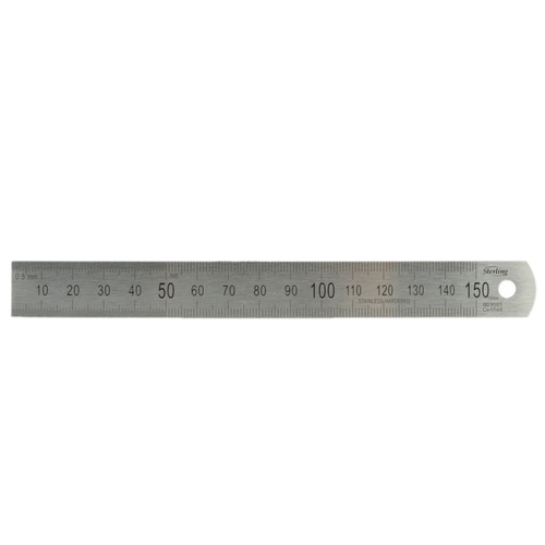 150mm/6in Matt Stainless Steel Ruler - Metric/Imperial